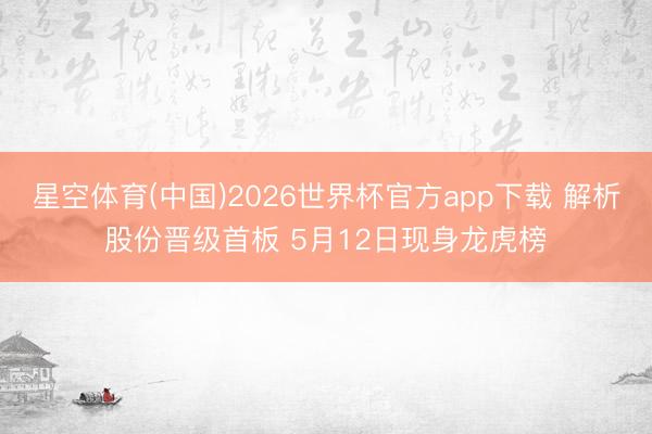 星空体育(中国)2026世界杯官方app下载 解析股份晋级首板 5月12日现身龙虎榜