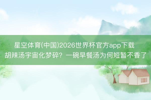 星空体育(中国)2026世界杯官方app下载 胡辣汤宇宙化梦碎？一碗早餐汤为何短暂不香了