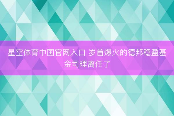 星空体育中国官网入口 岁首爆火的德邦稳盈基金司理离任了